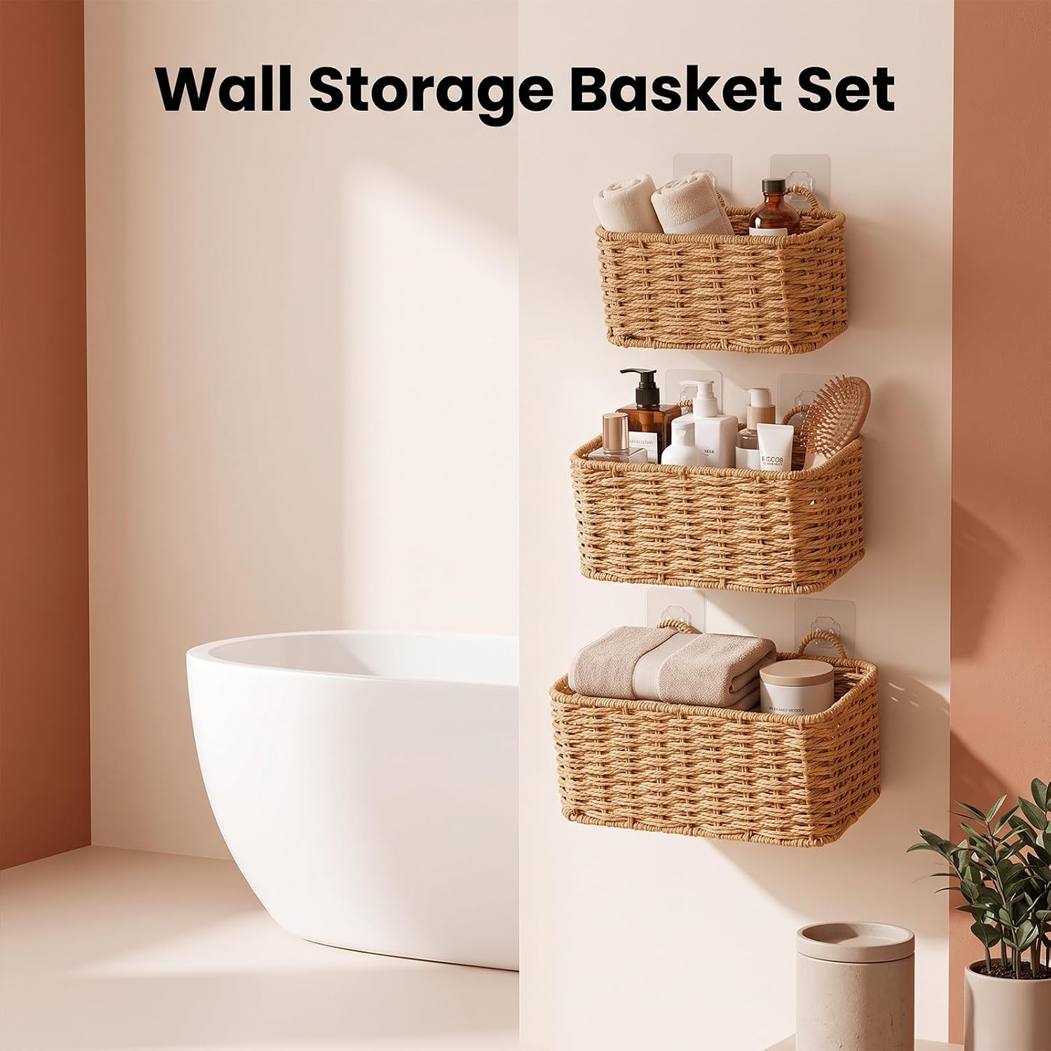 3 Pcs Wall Hanging Baskets, Wicker Baskets for Wall