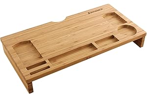 Songmics Bamboo Monitor Stand Riser - The Perfect Desk Organizer for Your Home Office