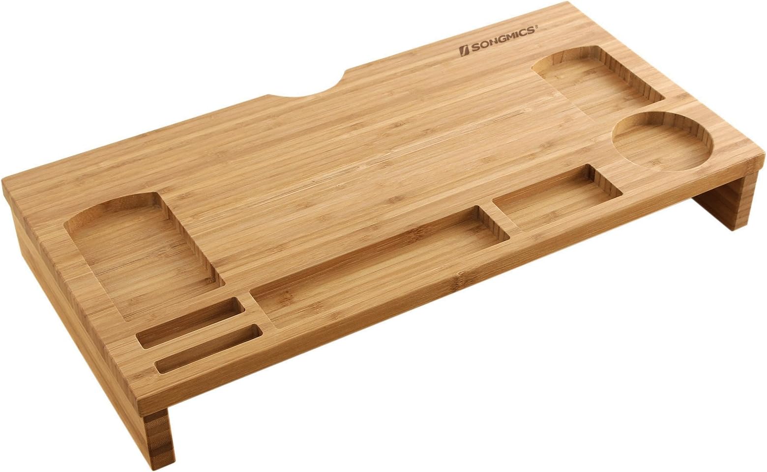 SONGMICS Monitor Stand Riser, Bamboo Desktop Organiser for Laptop, cellphone, TV, Printer LLD201, Natural, 60 x 30.2 x 8.5 cm