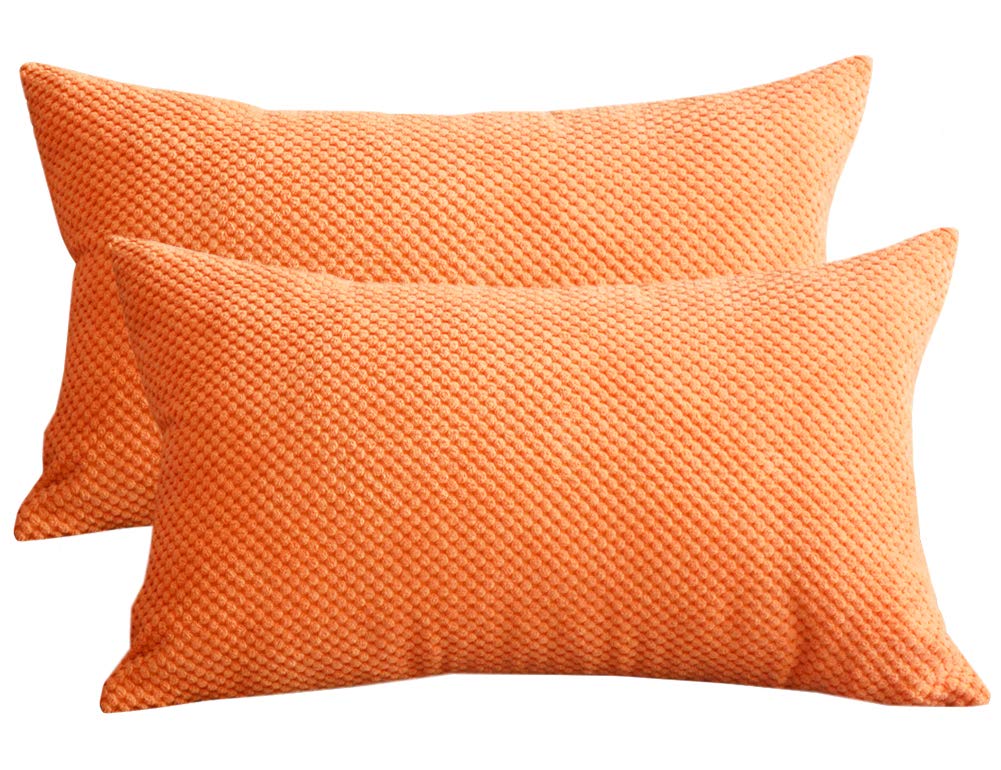 Lutanky Corduroy Cushion Covers (Pack of 2) Super Soft Rectangle Pineapple Grid Throw Pillow Cases for Sofa Bedroom Home Decor (30 x 50 cm)(orange, 2 Pieces) — image 1