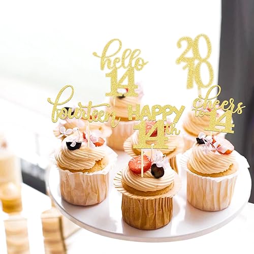 Miniatura 5 de Rsstarxi Paquete de 30 adornos para cupcakes de 10 cumpleaños con purpurina de diez dígitos dobles desde 2013, Hello 10 picks para cupcakes Cheers