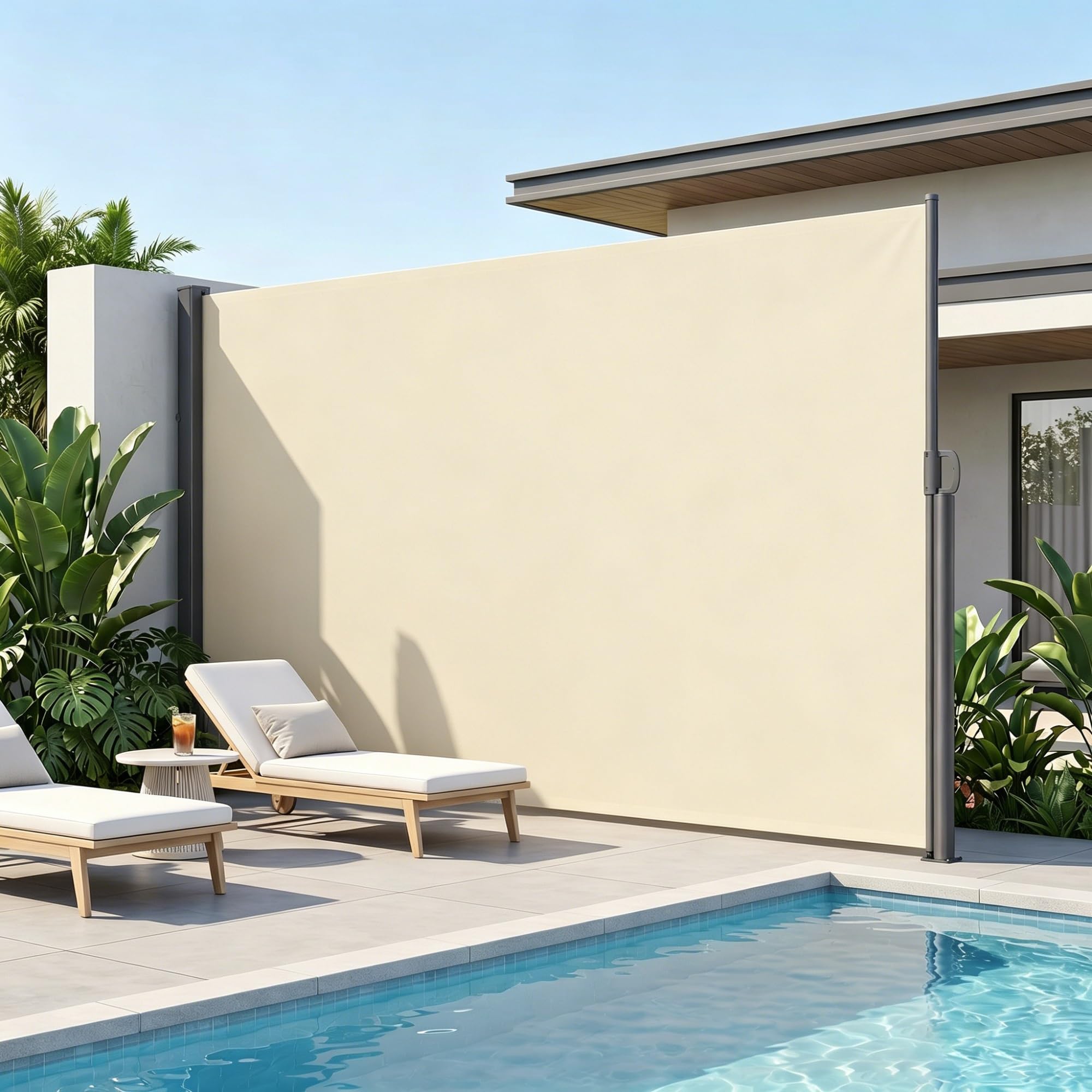 Store latéral rétractable brise-vue extérieur gris avec poignée ergonomique pour jardin et terrasse