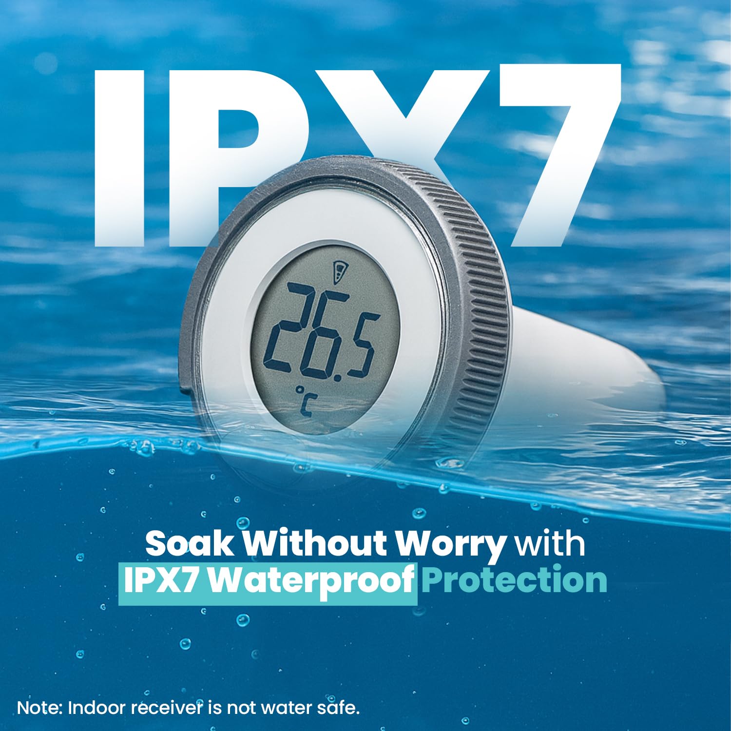 Pure55 SpaGauge Wireless Hot Tub Thermometer w/Batteries - IPX7 Waterproof Pool Thermometer - Floating, Easy-Read Digital Temperature Gauge w/Indoor Display - Ideal for Outdoor Ponds, Swimming Pools