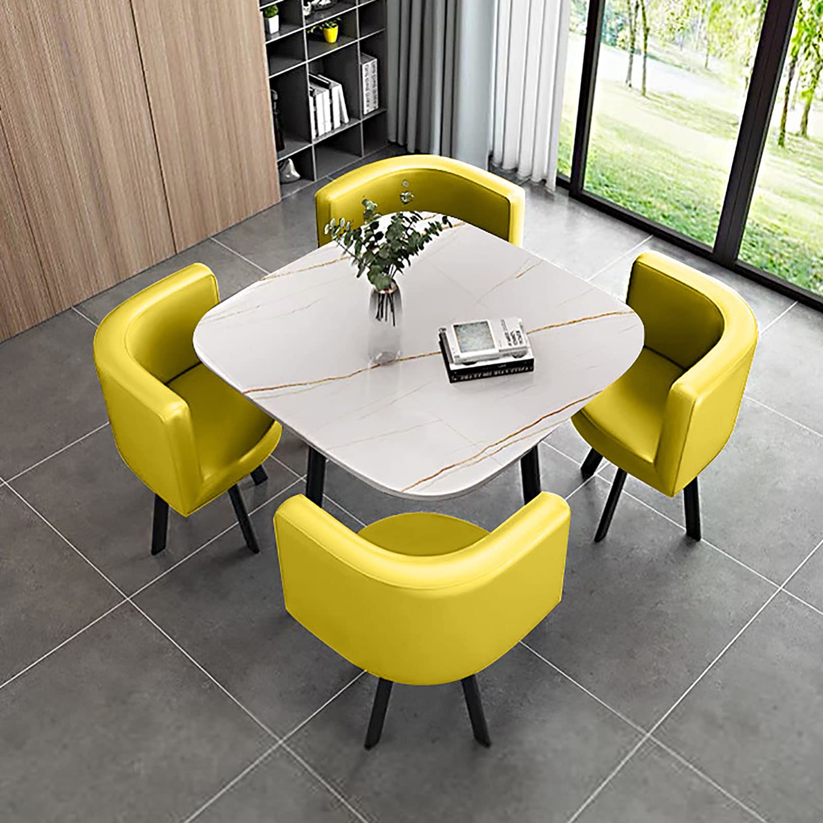 OLSKFUH Modern Round Dining Table Set With 4 Chairs For Business Meetings And Office Conference Small Round Coffee Table And Chair Combination Pu 6,Pu-30-80 * 80 * 73cm