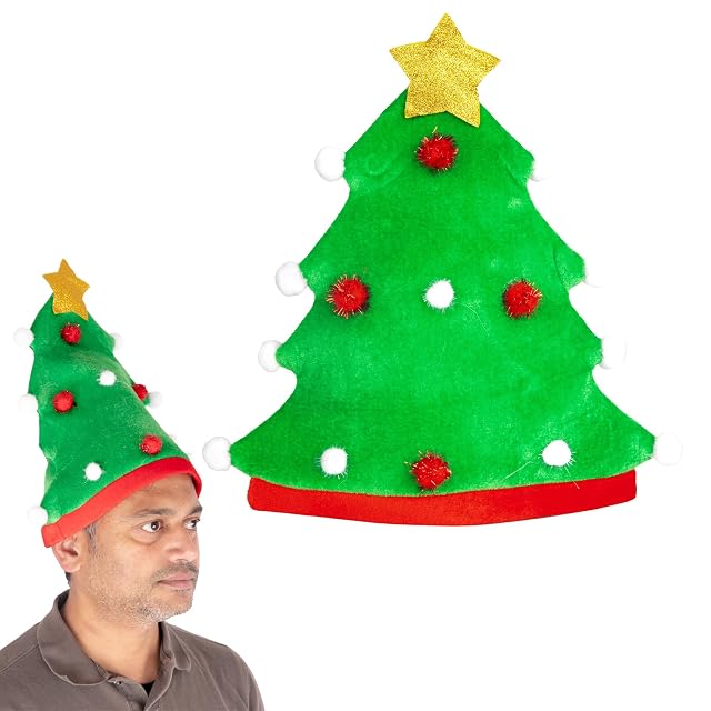 SHATCHI Gorro de árbol de Navidad, sombrero de Navidad novedoso para adultos y niños, disfraz de Navidad