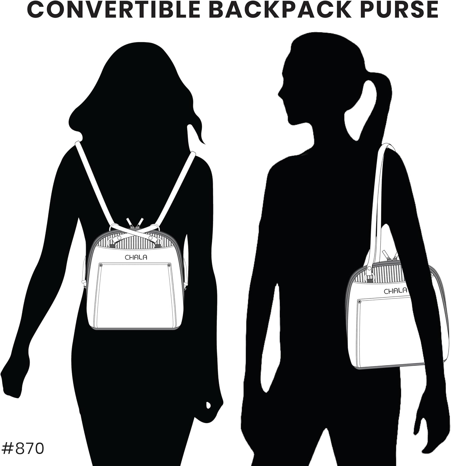 CHALA Convertible Backpack Purse - Women Convertible Shoulder Purse with Adjustable Strap - Image 7
