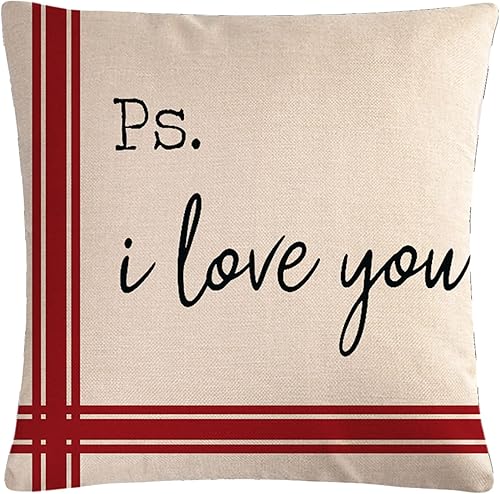 Miniatura 5 de Paquete de 4 fundas de almohada para el día de San Valentín, decoración de San Valentín, diseño de rayas rojas y negras, diseño de corazón con texto