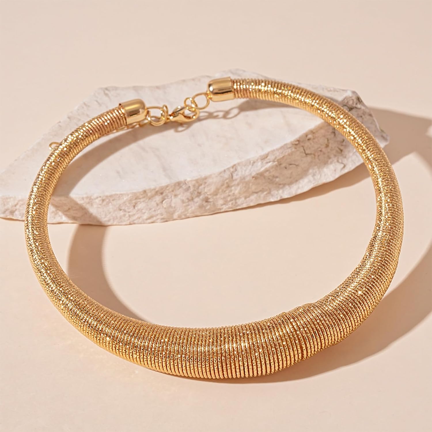 Yilanair Chunky Gold Hoop Earrings and Spring Statement Necklace Set 2 Piece | Indian Jewelry Sets for Women | Gold Plated Trendy Chunky Hoops & Chunky Chain Gift - Image 3