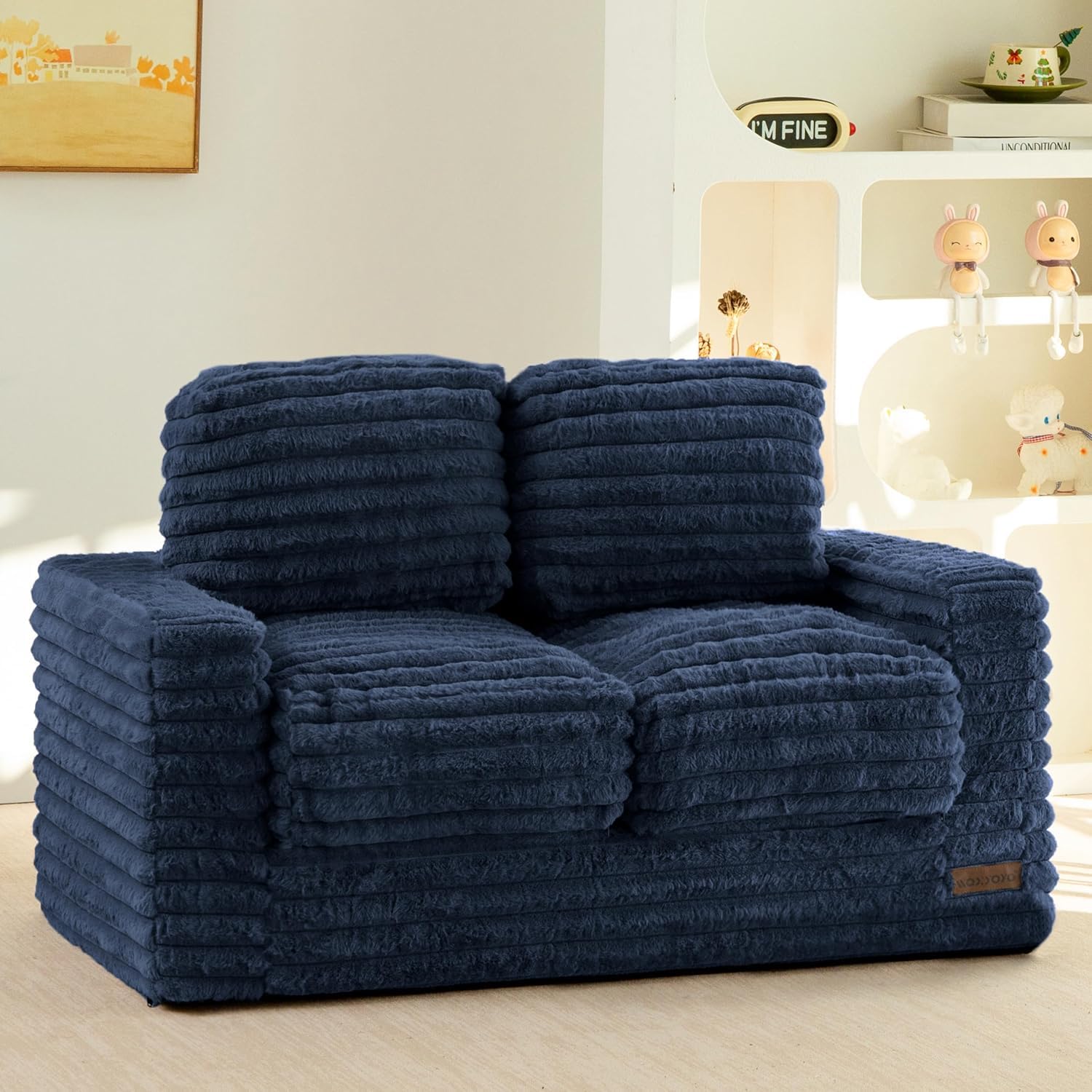 MAXYOYO Kids Bean Bag Chair, Comfy Faux Fur Bean Bag Sofa with Filler, Upholstered Floor Sofa with Pillows and Armrests, Lazy Floor Chair Couch for Boys and Girls