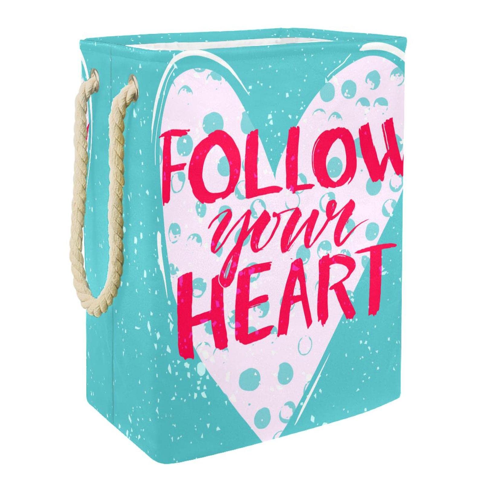 Wodoodporny kosz na pranie, kosz na brudne ubrania z uchwytem Follow Your Heart Love Blue