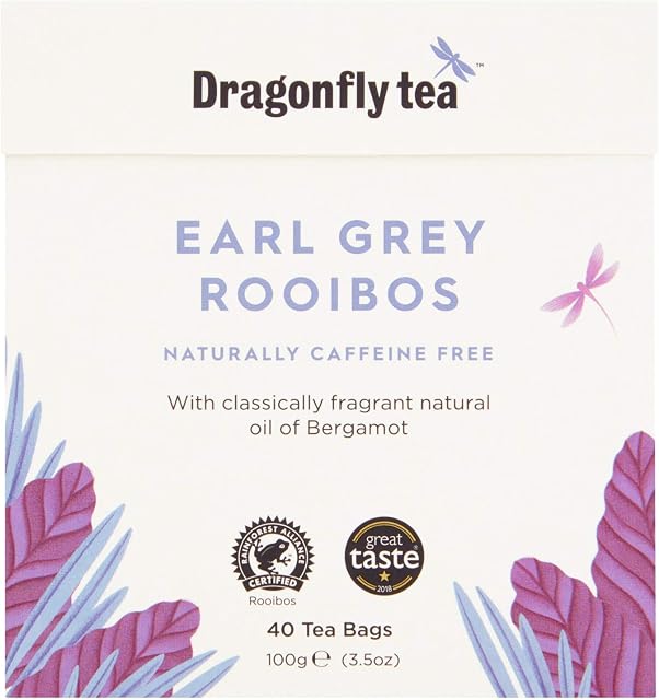 Dragonfly Tea Earl Grey Rooibos, Naturally Caffeine Free Tea, 40 Teabags (Pack of 4, 160 Teabags)