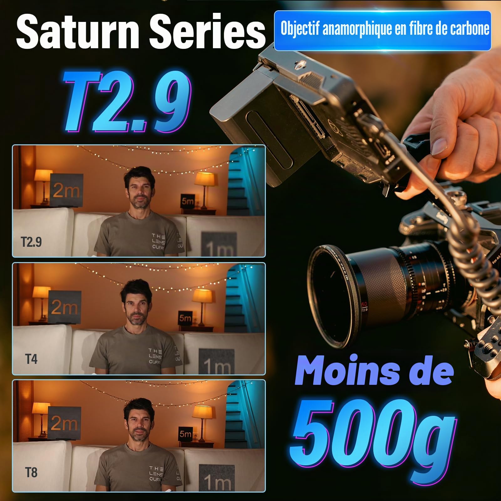 SIRUI Saturn 50mm, 75mm Set d'objectifs T2.9 1.6X Full Frame Carbon Fiber Anamorphic Lens, Cine Lens Less Than 500g (Neutral Flare, E Mount)