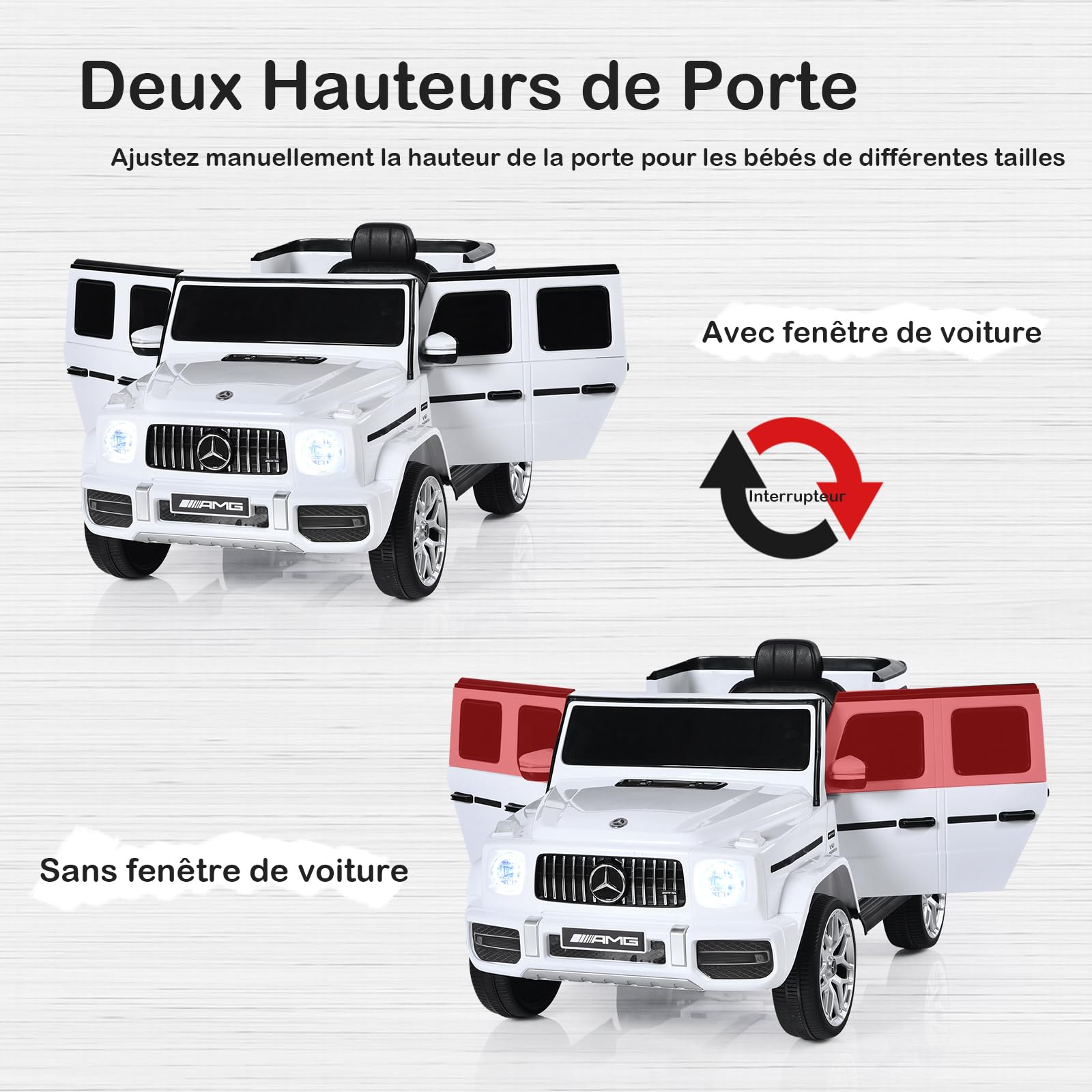 GOPLUS 12V Voiture Electrique Enfants 1 Place avec Télécommande 2,4G Mercedes Benz G63 avec Démarrage Lent et Roues Résistantes LED/USB, 3-5 KM/H Charge 30KG pour Enfants 3-8 Ans (Blanc)