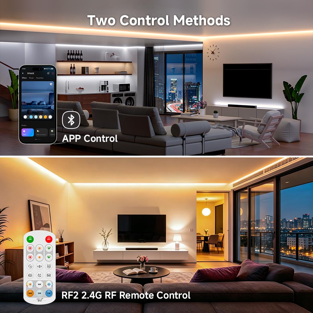 BTF-LIGHTING Zestaw taśmy LED FCOB COB CCT 2700K-6500K 10m 624LEDs/m | Zawiera sterownik SP662E i źródło 24V, 640LED/m o wysokiej gęstości do równomiernego oświetlenia w kuchni i pod szafką
