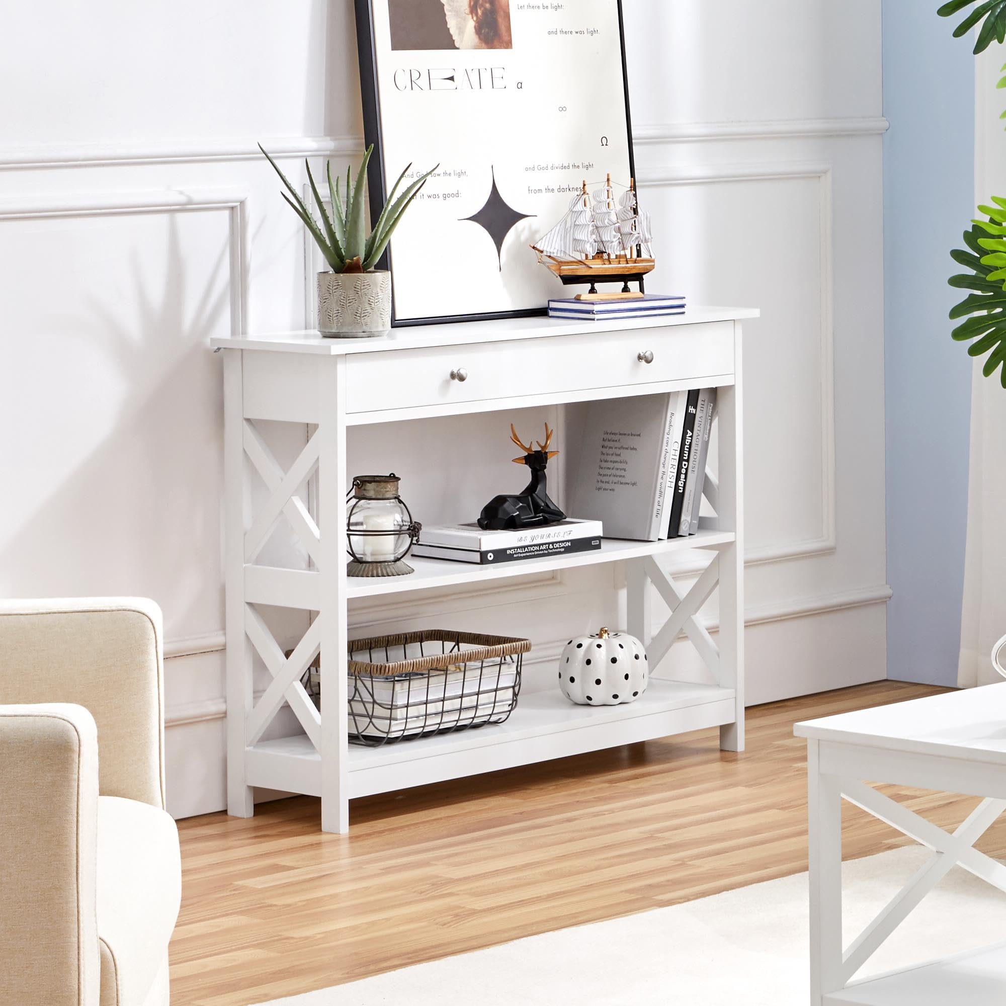 Yaheetech TV Stand, Entertainment Center with Drawer, 39.5