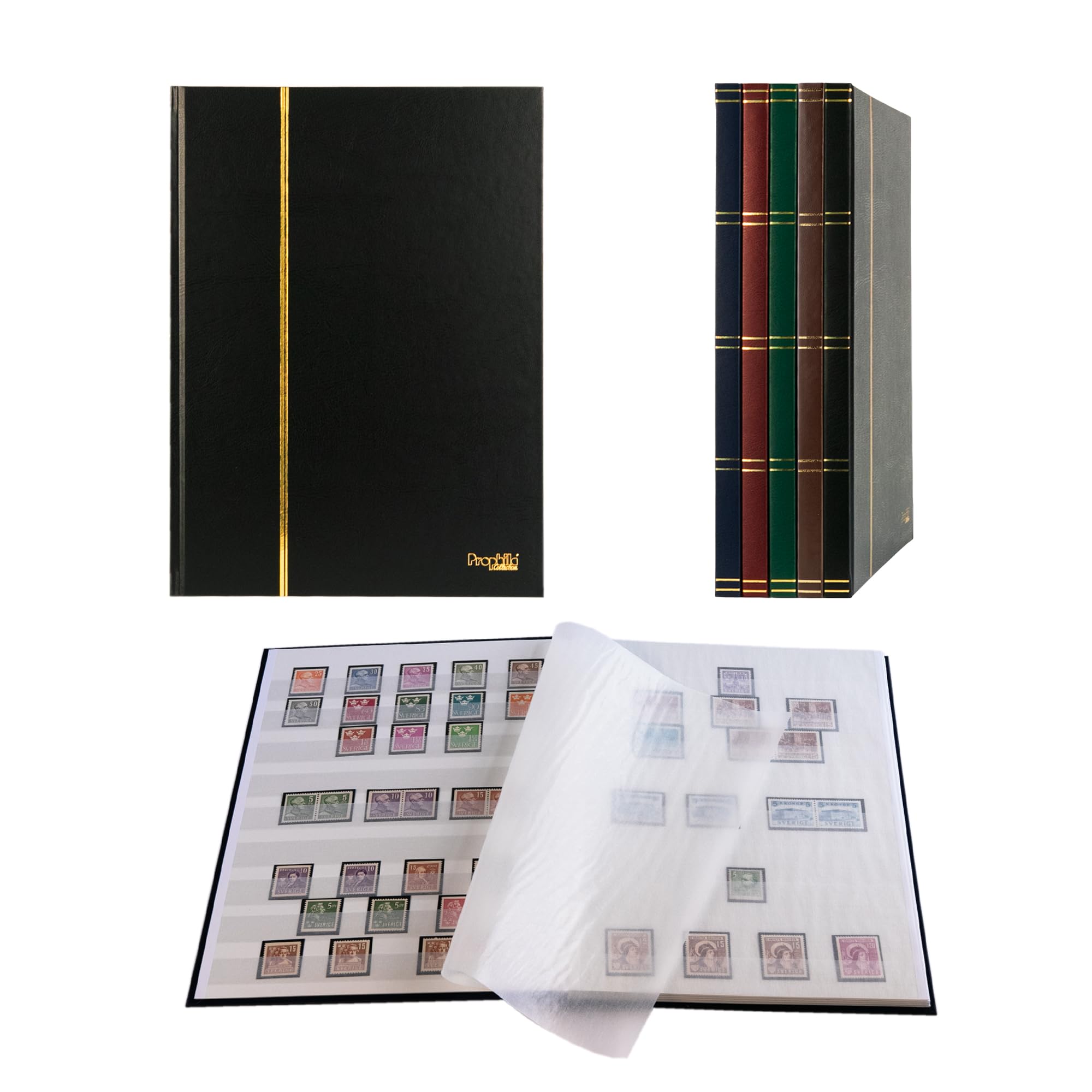 Prophila Collection Black (Black), White (White) Prophila Stamp Album (New) 16 White Sides, Black Cover