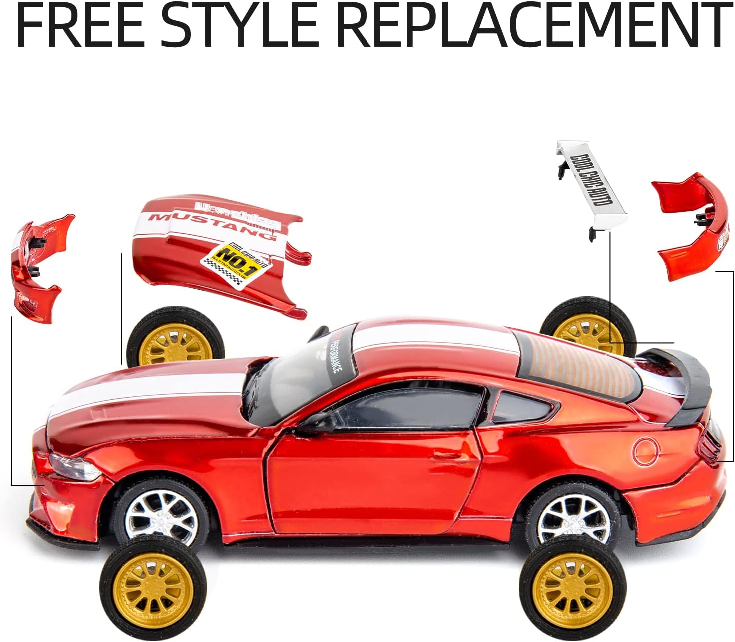 TGRCM-CZ 1/42 Ford Mustang Model, DIY Car Kit, Educational Building Toy, Children's Gift, Red