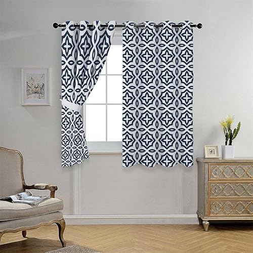 Cortinas para Habitacion - Manta acústica moderna de geometría de celosía azul oscuro, insonorizada, 55 pulgadas de ancho por 72 pulgadas de largo,