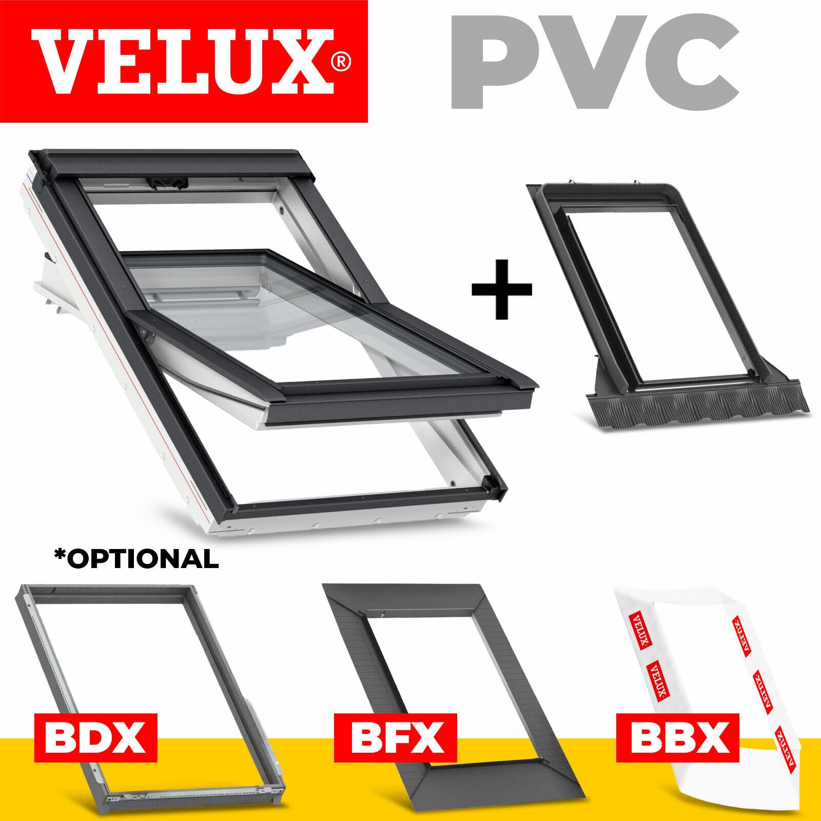 GLU CK02 - Juego de ventanas de techo (55 x 78 cm, plástico, doble acristalamiento 0051, incluye pieza para tejas, 1,5 – 12 cm) + delantal de barrera de vapor BBX