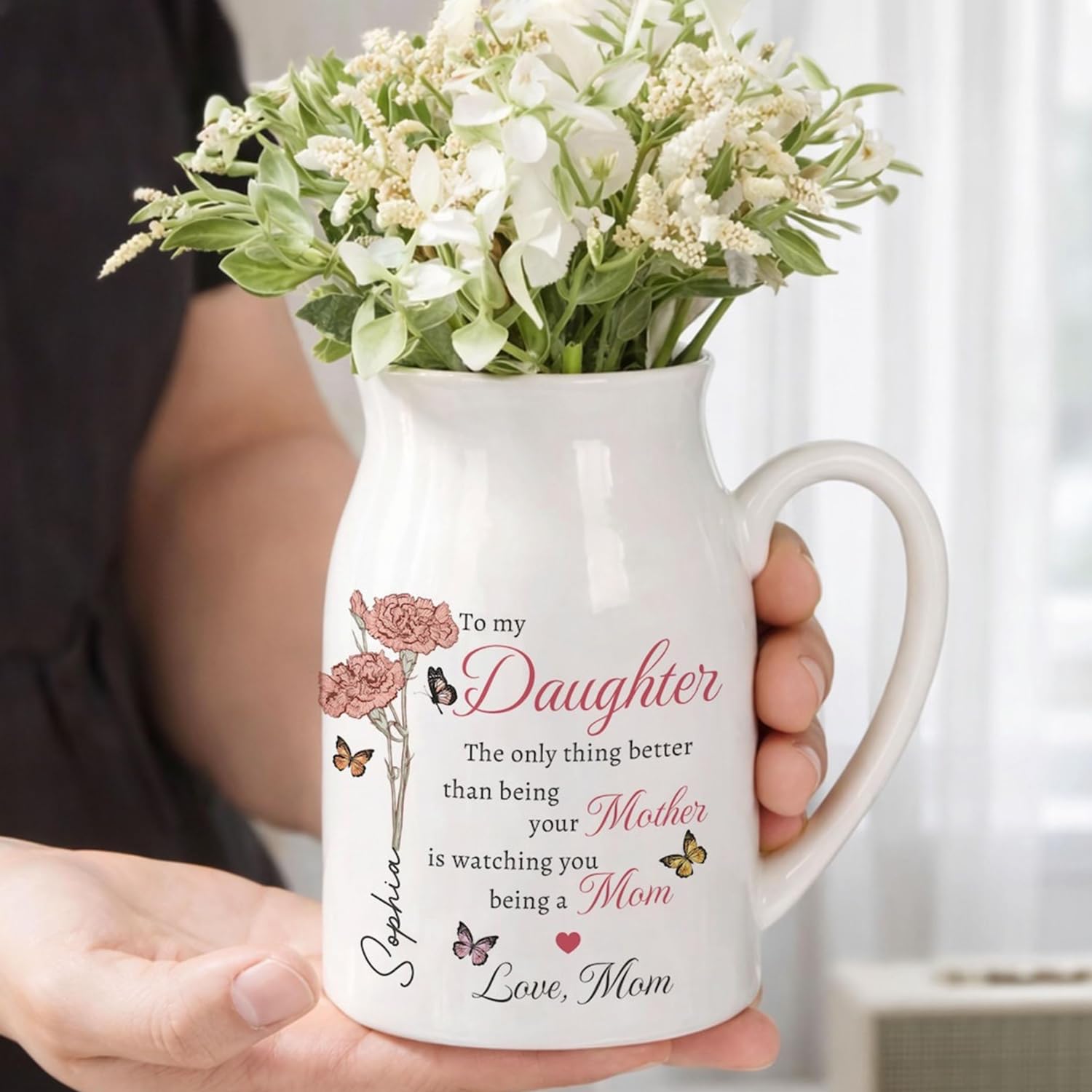 Personalized to My Daughter Vase, Custom Mothers Day Flower Vase for Daughter, for Daughters, New Mom Gift for Daughters, The Only Thing Better Than Being Your Mother — view 5