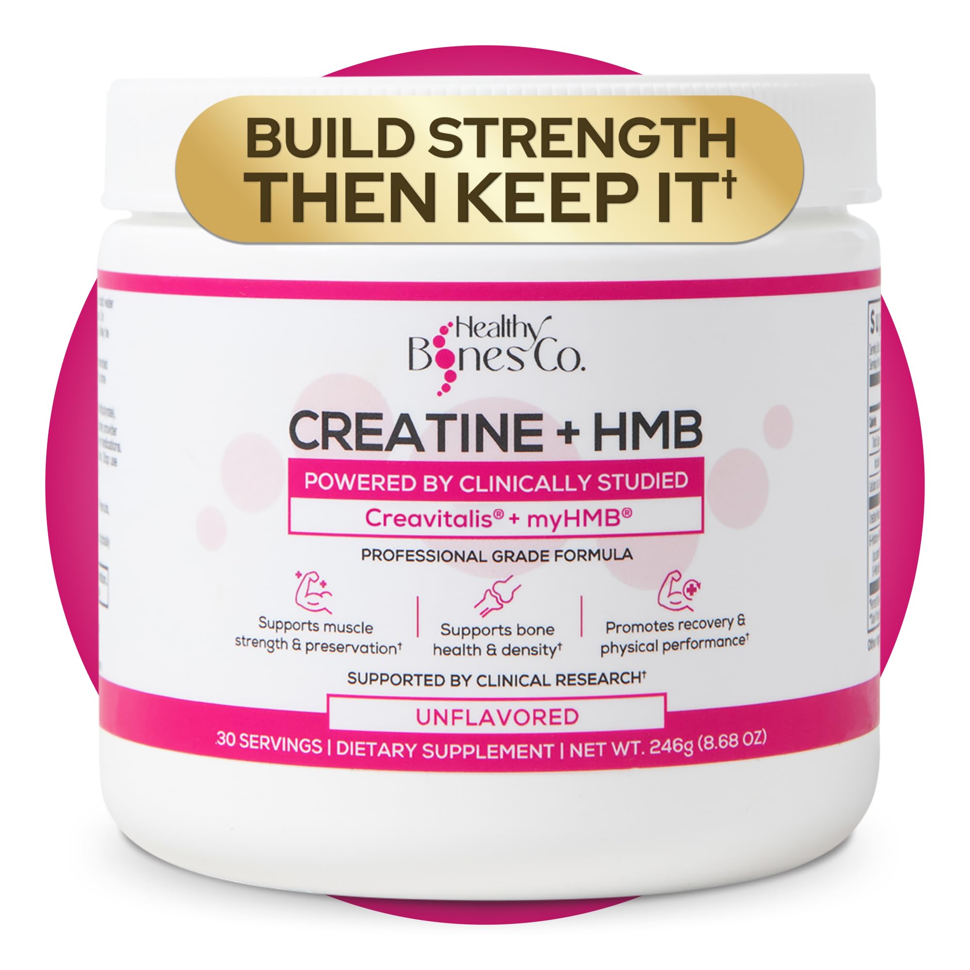 Healthy Bones Co Creatina em pó com HMB 5 g + 3 g, 30 porções, 246 g