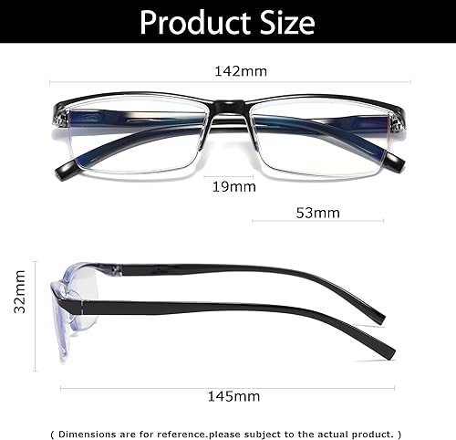 Miniatura 4 de Paquete de 6 anteojos de lectura rectangulares para hombre, con bloqueo de luz azul, con bisagras de resorte, color negro