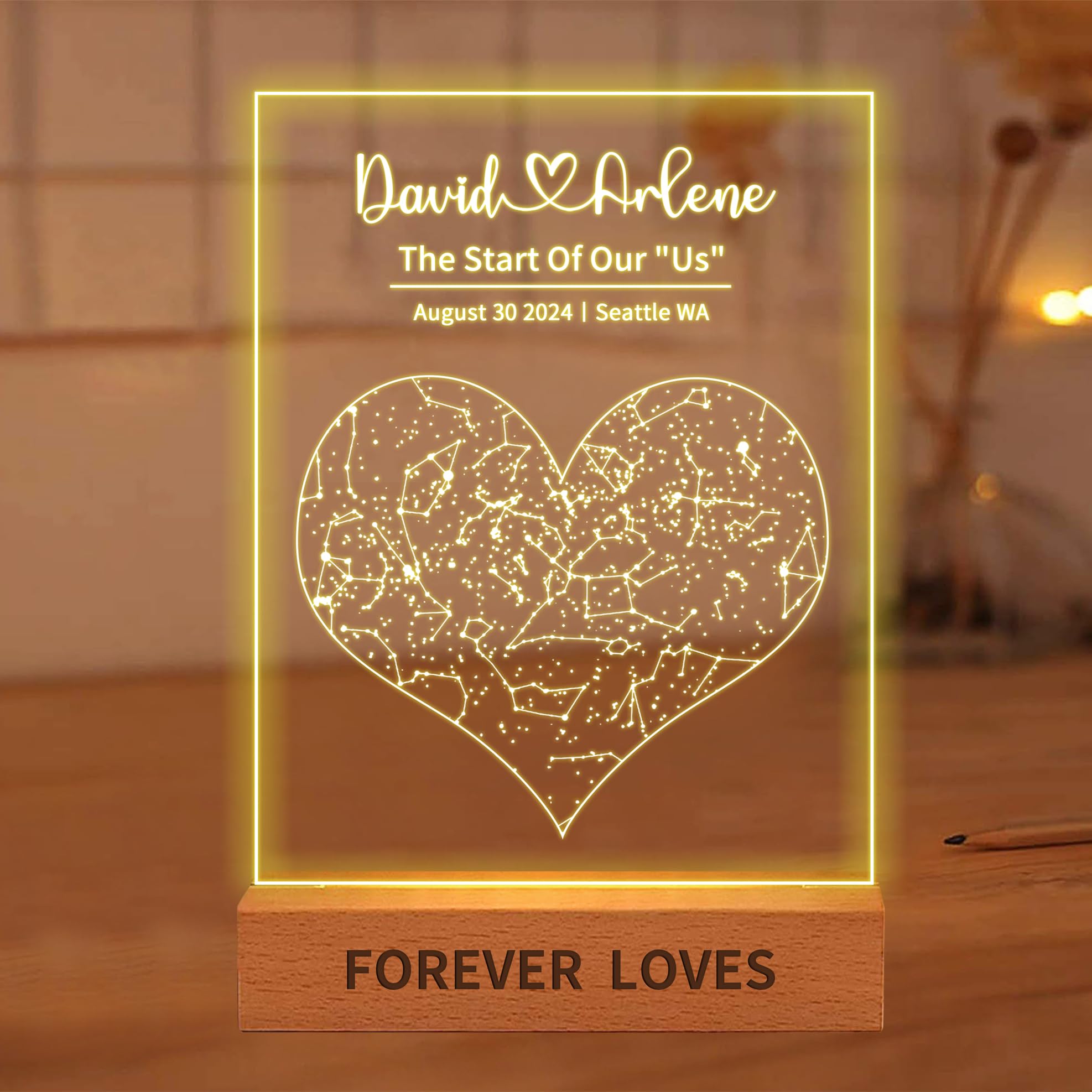 Wasetell Personalized Star Map Night Light for Couple Custom Constellation Star Chart Lamp The Start of Our Us Acrylic Light Birthday Wedding Christmas Engagement Decor Gift for Him Her,Style 4