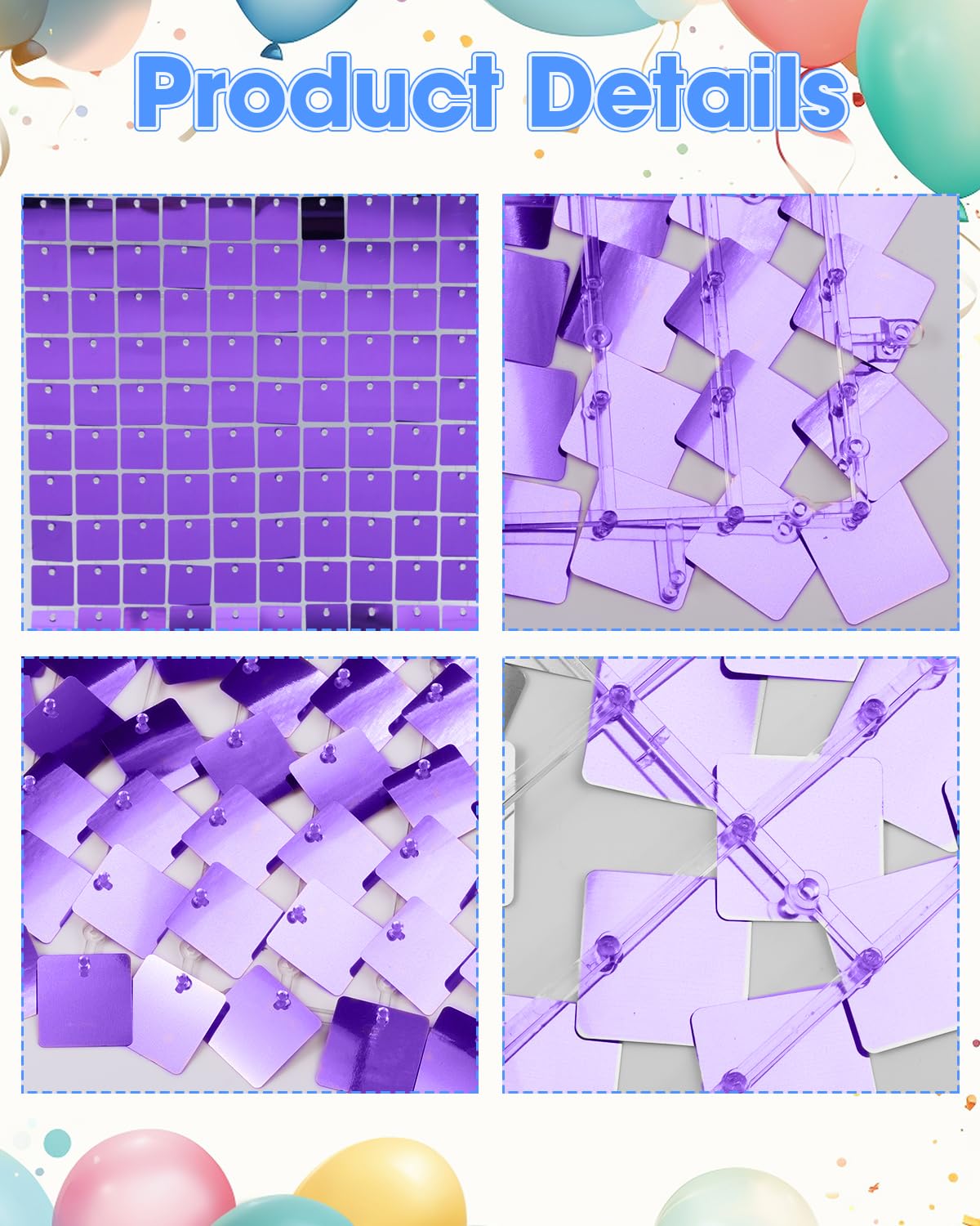 24 Pannelli Sfondo Viola Paillettes, 180×120 cm per Decorazioni Festa Donna, Compleanno 18/40/50 Anni, Sfondo per Photo Booth, Addobbi