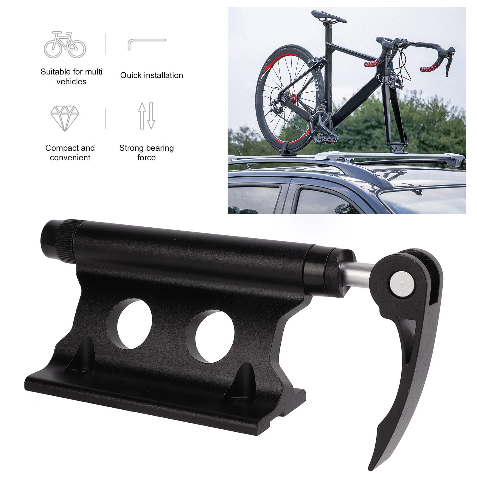 Portabici Auto Tetto, Supporto Forcella per Bicicletta,Versatile Supporto per Bici con Clip Fissa,Supporto per Ruota Anteriore per Bicicletta a Sgancio Rapido (Nero)