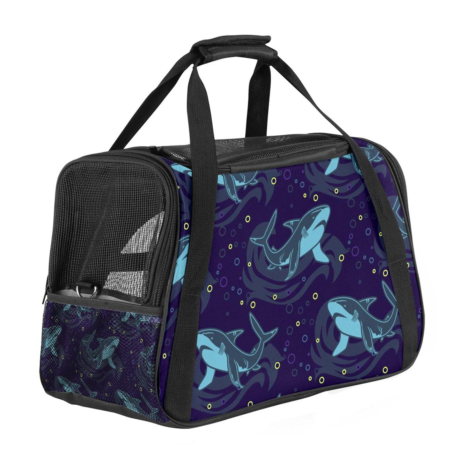 Sac de transport chat approuvé avion panier portable chien bleu motif requin