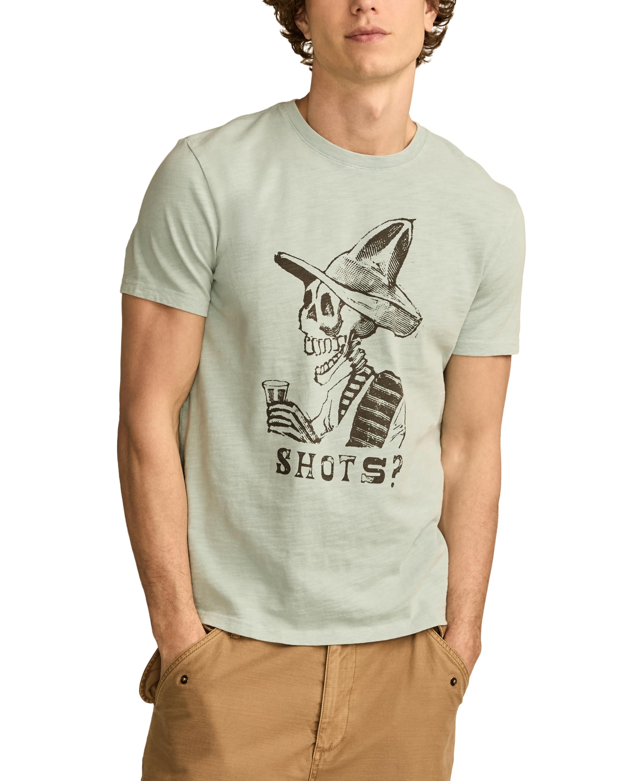 T-Shirt Graphique Lucky Brand Homme Col Rond Manche Courte Coton