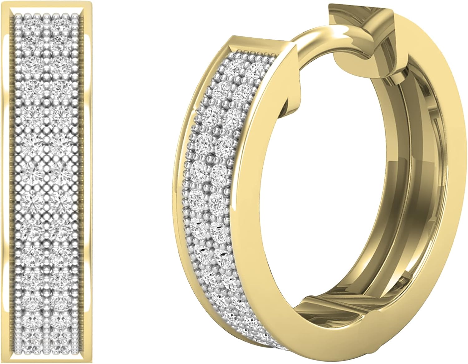 Dazzlingrock Collection 0.17 Cttw Round Diamond 2 Row Unisex Hinged Post Hoop Earrings in Solid Gold