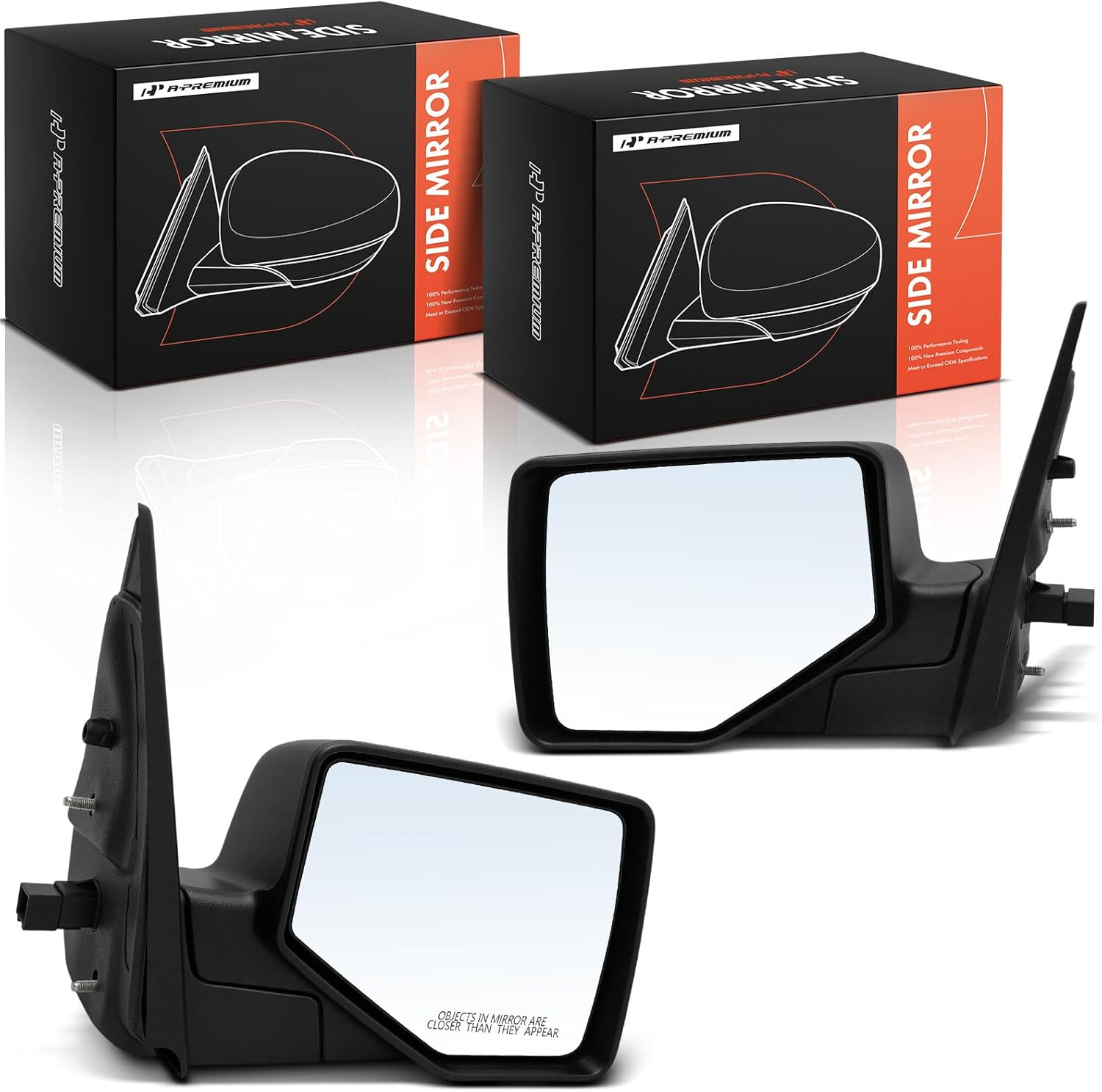 A-Premium Pair (2) Driver and Passenger Side Power Door Mirror - Compatible with Ford Explorer 2006-2010, Explorer Sport Trac 2007-2010 - Non-Heated Manual Folding Silver Outside Rear View Mirror