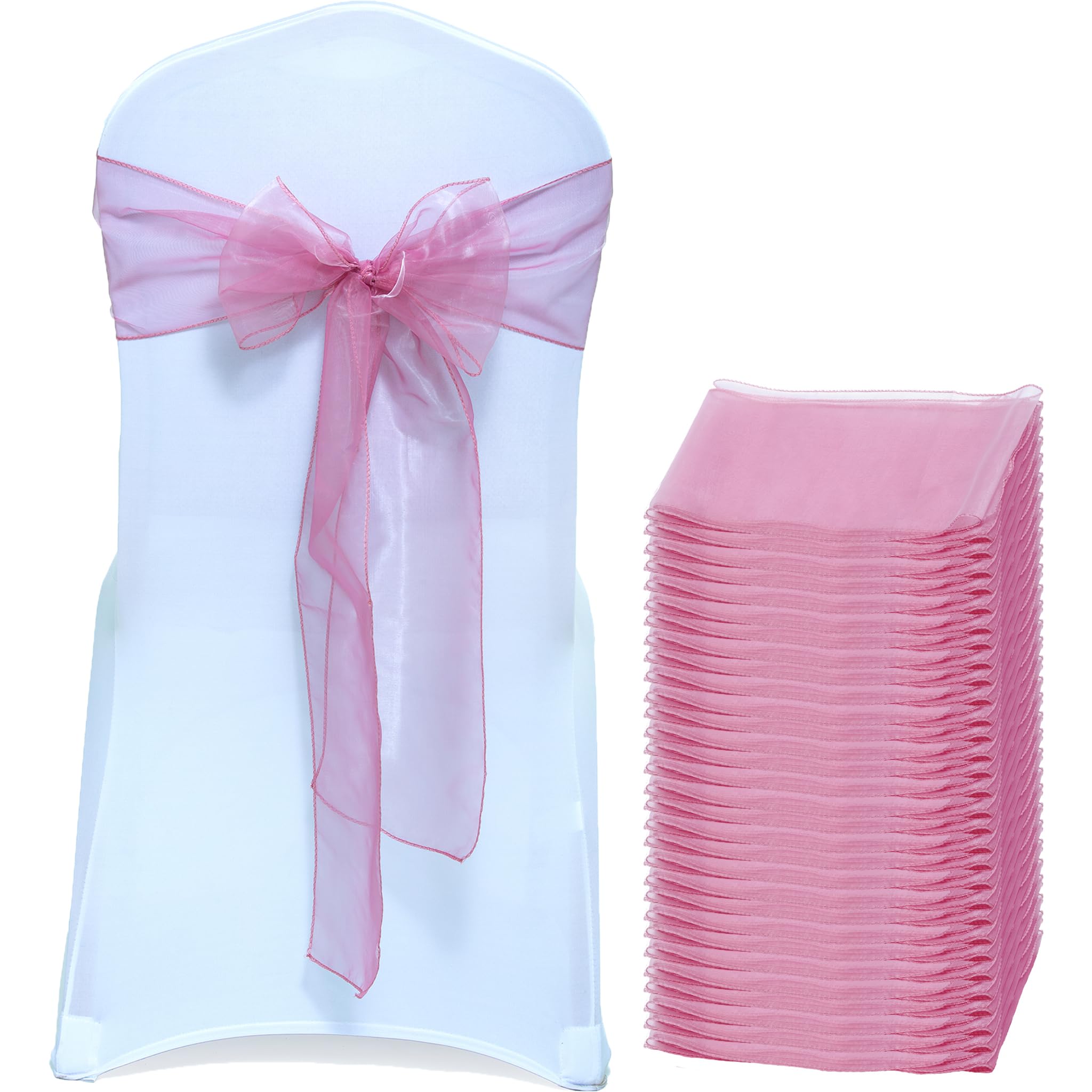 EDecor Pack of 25 Organza Chair Sashes for Wedding & Party Decorations – Reusable Sheer Chair Bows Tie Back for Banquet Chairs, Bridal Shower, Birthday, Reception Event Styling Décor - Dusty Pink