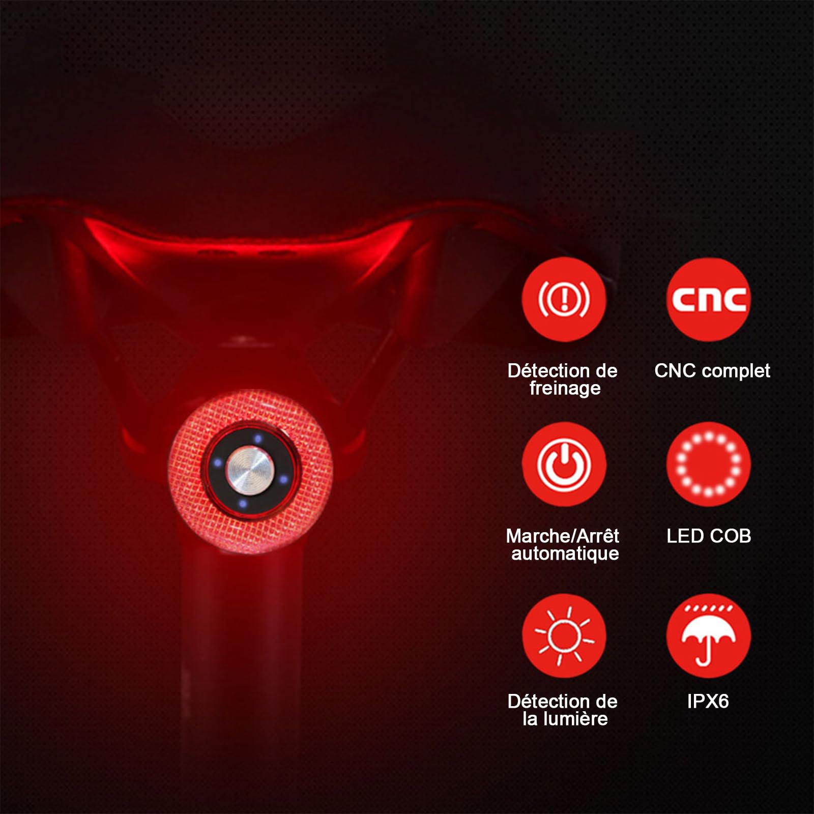 EBUYFIRE Feu arrière vélo Intelligent USB Rechargeable IPx6 Etanche 4 Modes LED