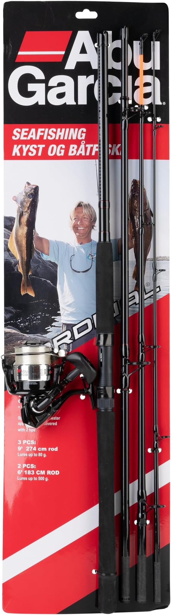 Abu Garcia Cardinal Sea Fishing 3-Piece Rod with Classic 50 Rear Drag Reel - Black, 9 ft