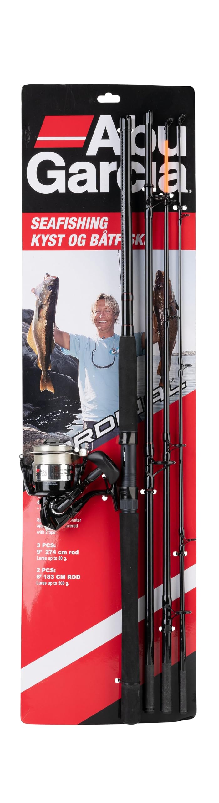 Abu Garcia Cardinal Sea Fishing 3-Piece Rod with Classic 50 Rear Drag Reel - Black, 9 ft
