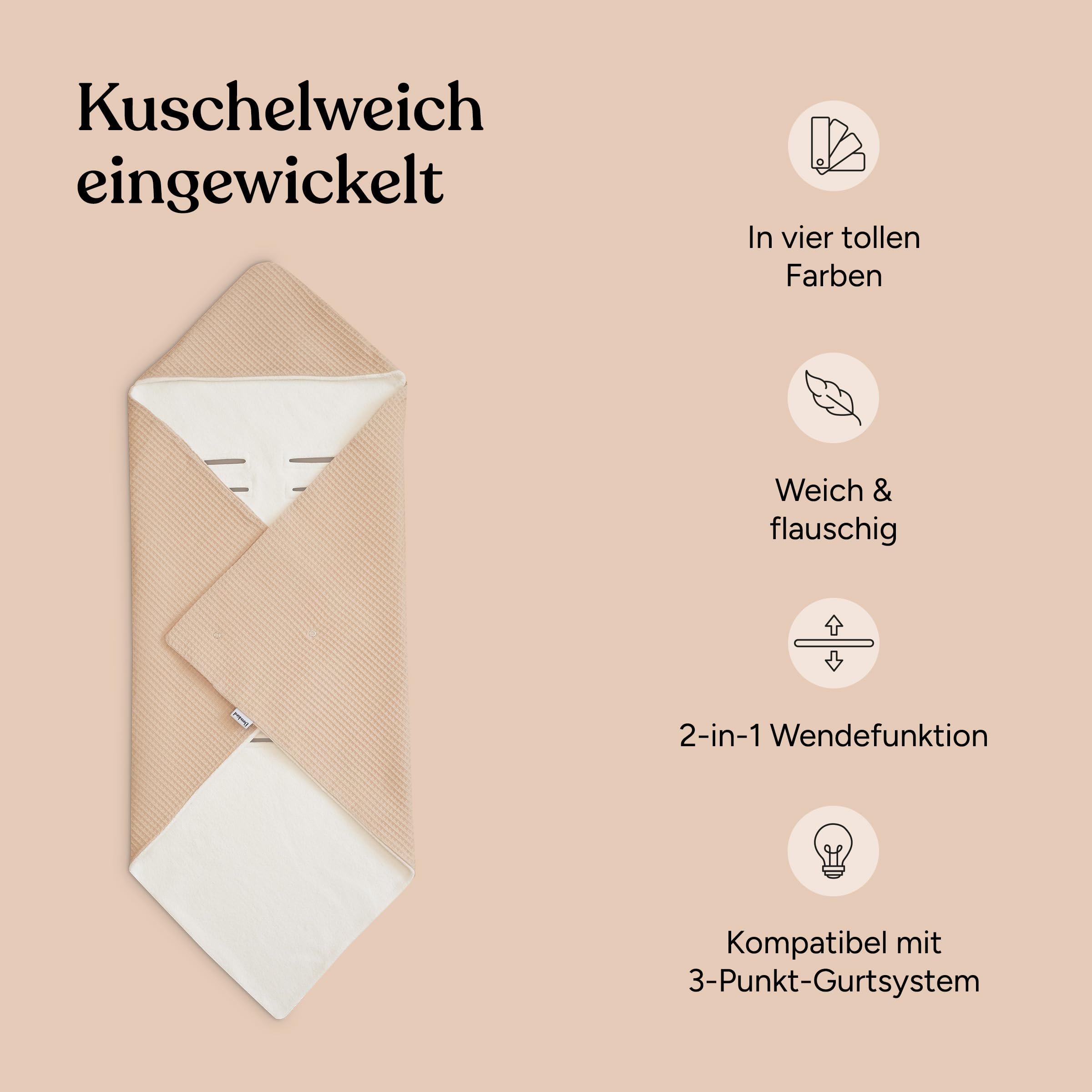 Ehrenkind® Einschlagdecke Babyschale | Für das ganze Jahr | Oeko-TEX Zertifiziert | Rosé-Creme | Made in Europe Babydecke für Kindersitz oder Kinderwagen | kuschelige Decke für Babys