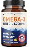 Triple Strength Omega 3 Fish Oil 1200 mg | EPA & DHA | Wild Caught, Sustainably Sourced Omega-3 Fatty Acids | Premium Burpless Fish Oil Supplements | Clean Label Certified, Third-Party Tested | 30 Ct