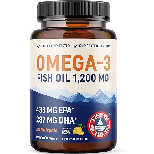 Triple Strength Omega 3 Fish Oil 1200 mg | EPA & DHA | Wild Caught, Sustainably Sourced Omega-3 Fatty Acids | Premium Burpless Fish Oil Supplements | Non-GMO, Third-Party Tested | 30 Softgels