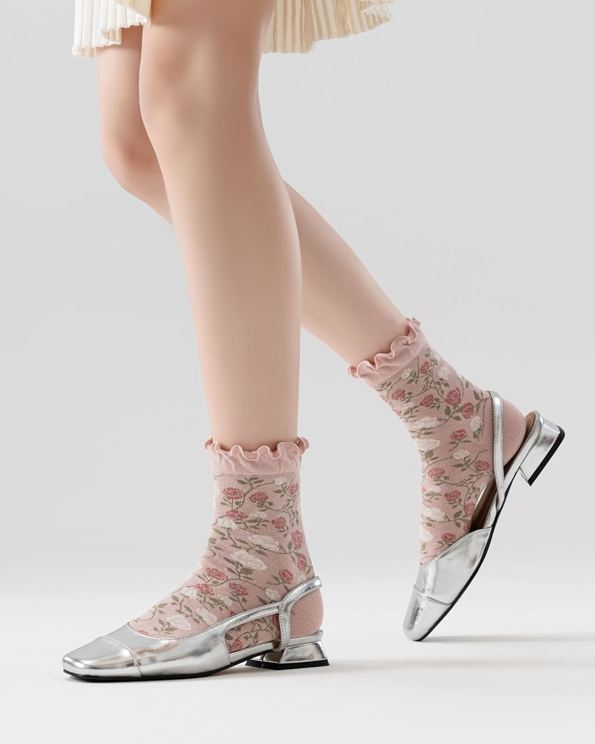 Womens Ruffle Crew Socks Vintage Patterned Ankle Casual Fashion Dress Sock Cute Lettuce Floral Socks 5/6 Pack - Image 7