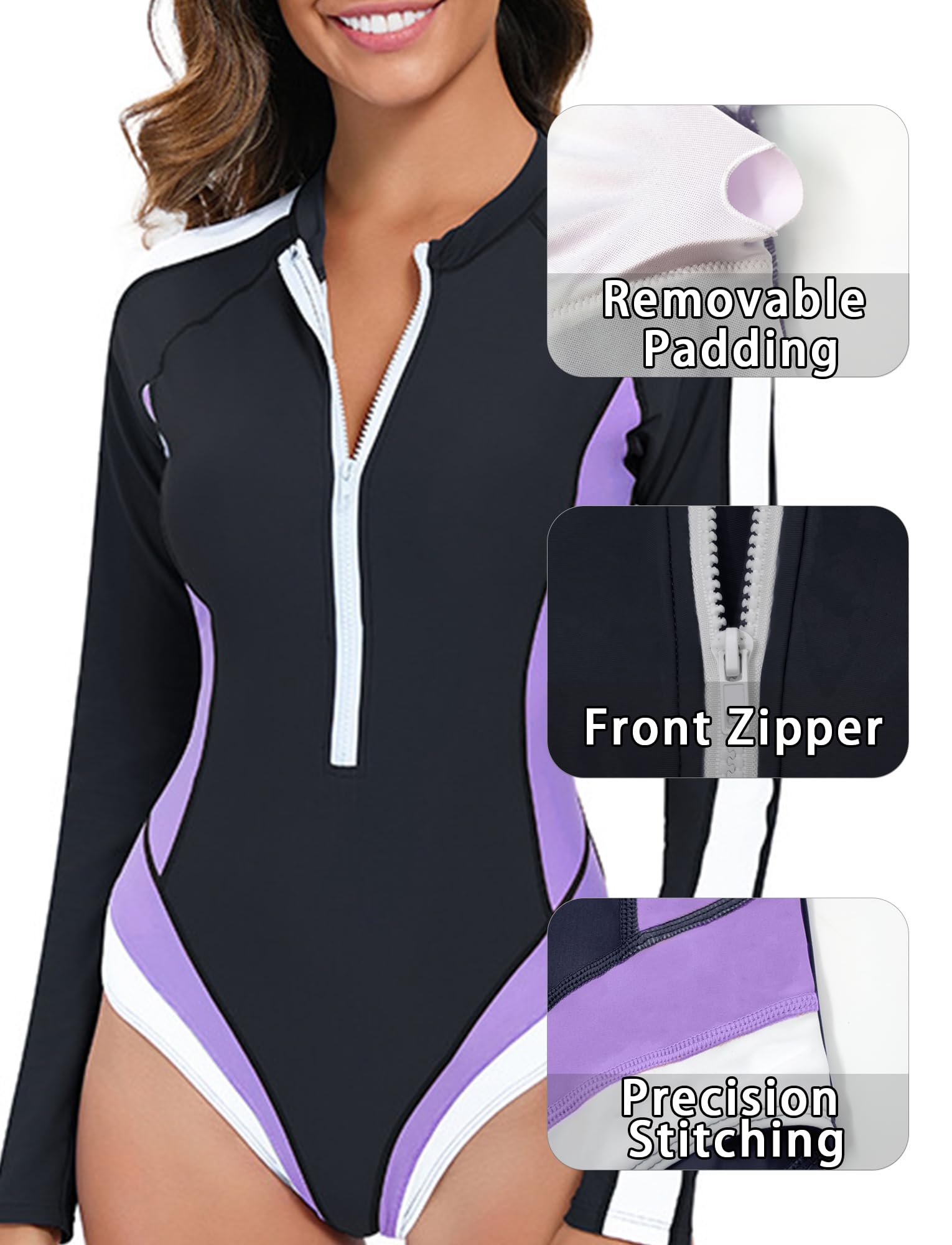Femme Rashguard Une Pièce à Manches Longues Maillot de Bain Combishort Surf Piscine Plage S-3XL