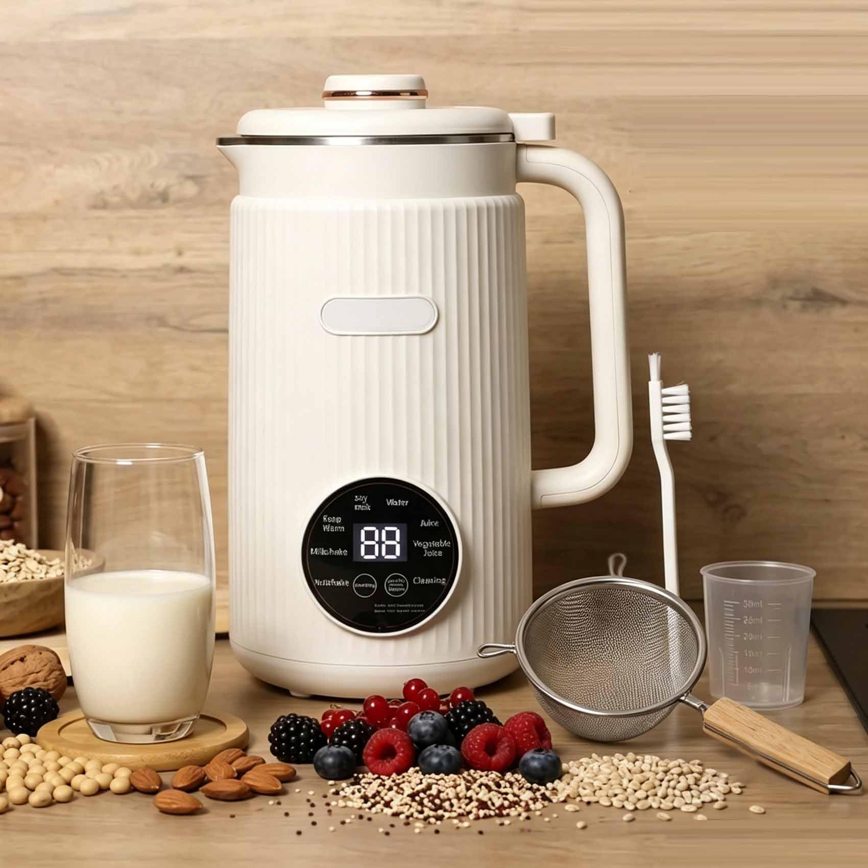Omalait — Omalait Machine a Lait Vegetal, Fonction D'auto-Nettoyage Et Minuteur Inclut Verre Doseur, Passoire Et Brosse, 18 Recettes Incluses Préparer Des Laits Maison D'amande, D'avoine Et De Soja