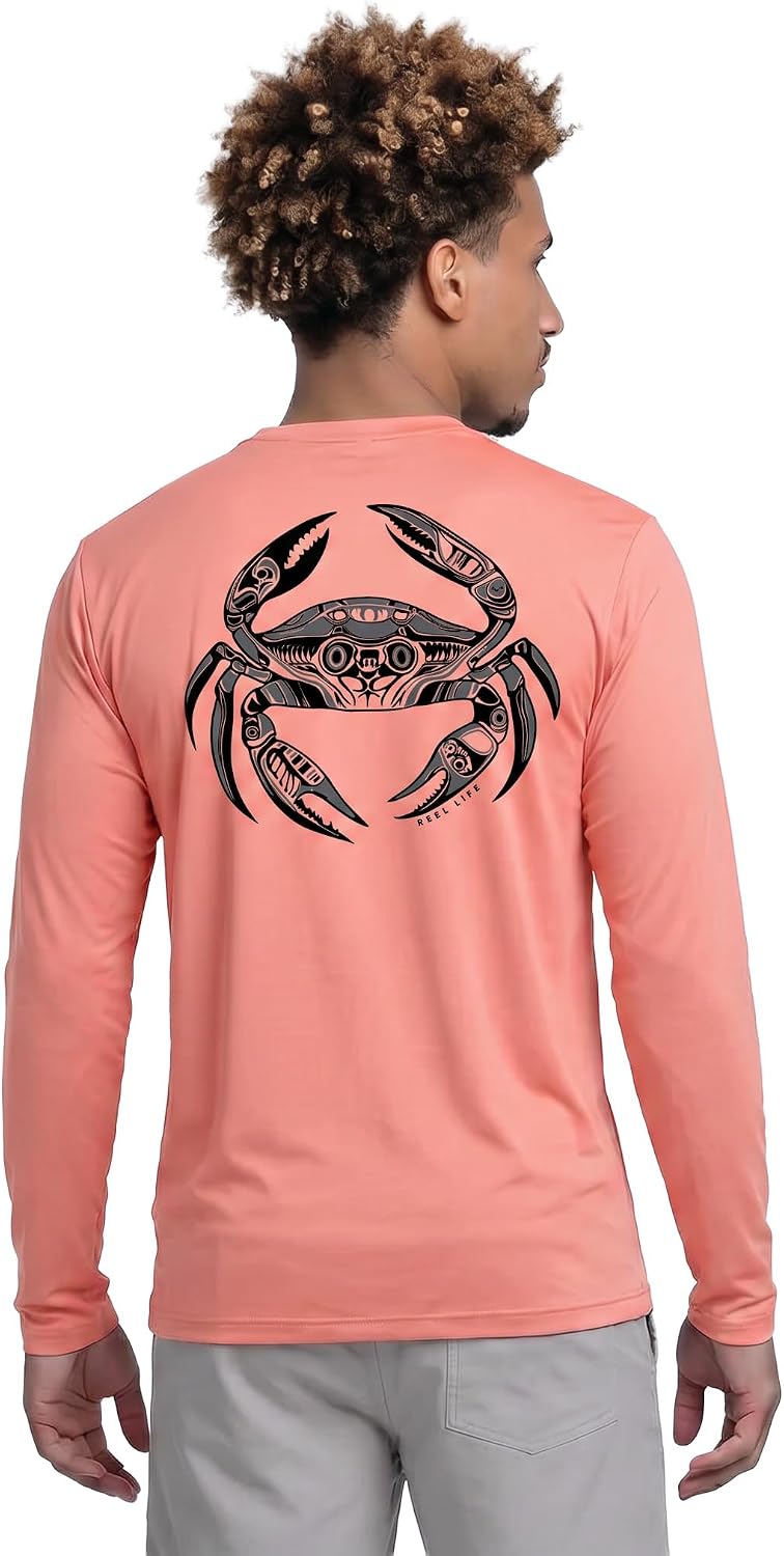 Reel Life Men's Jax Long Sleeve Shirt | UPF 50+ Sun Protection | Lightweight, Quick Dry, Breathable Top| Blooming Dahlia, Large