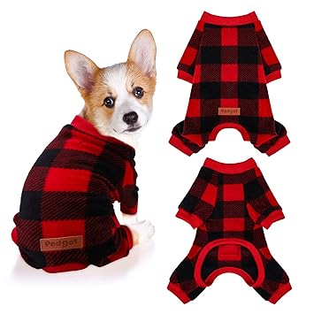 Pedgot Christmas Dog Pajamas Red and Black Buffalo Plaid Puppy Jammies Plaid Dog Clothes Doggie Holiday Costumes Onesies Pet Pajamas for Dogs and Cats, Soft and Breathable, Small