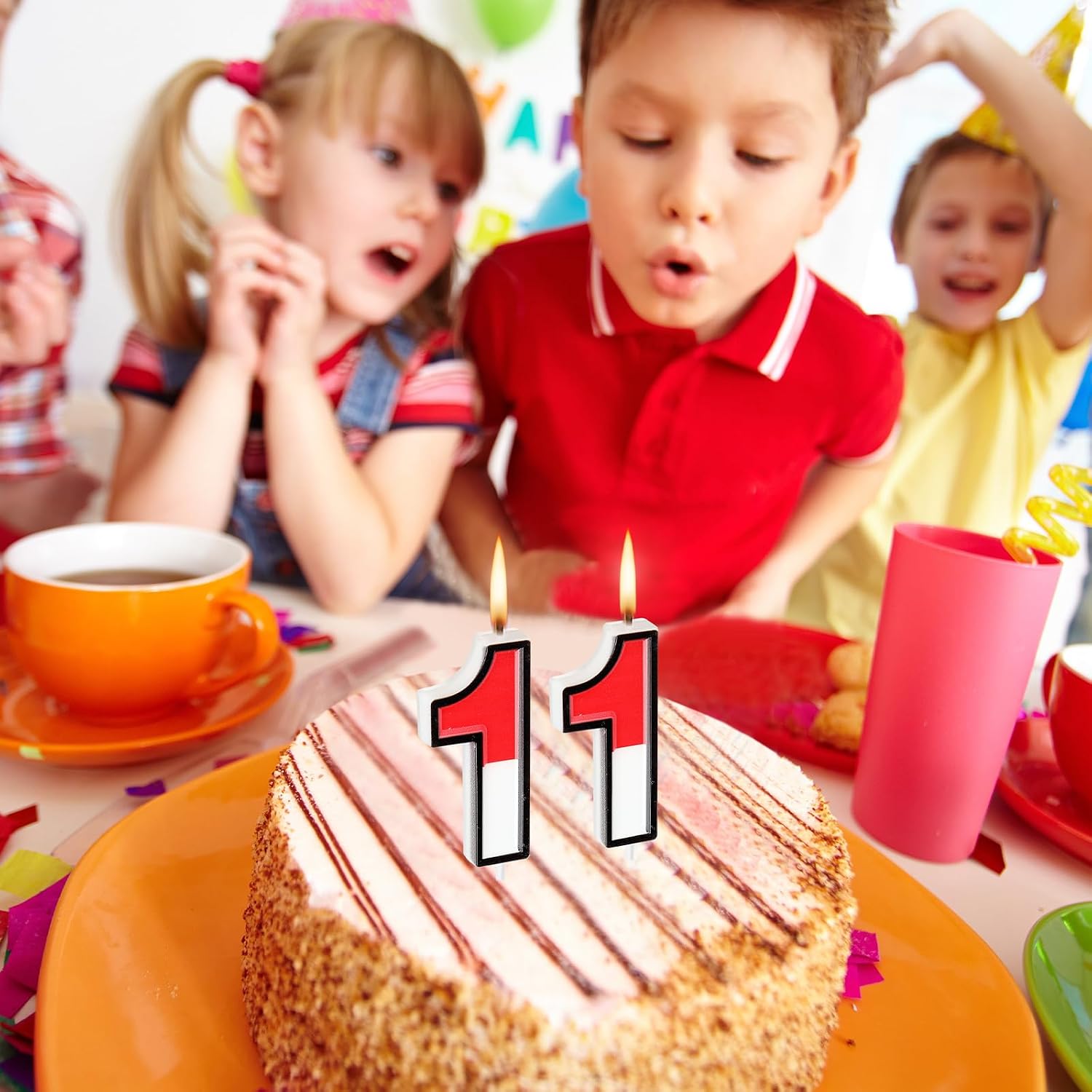 Conelist Cartoon Red and White Birthday Cake Candle Numeral Birthday Cake Topper for Animated Decoration Cartoon Party Supplies(Number 11) image 4