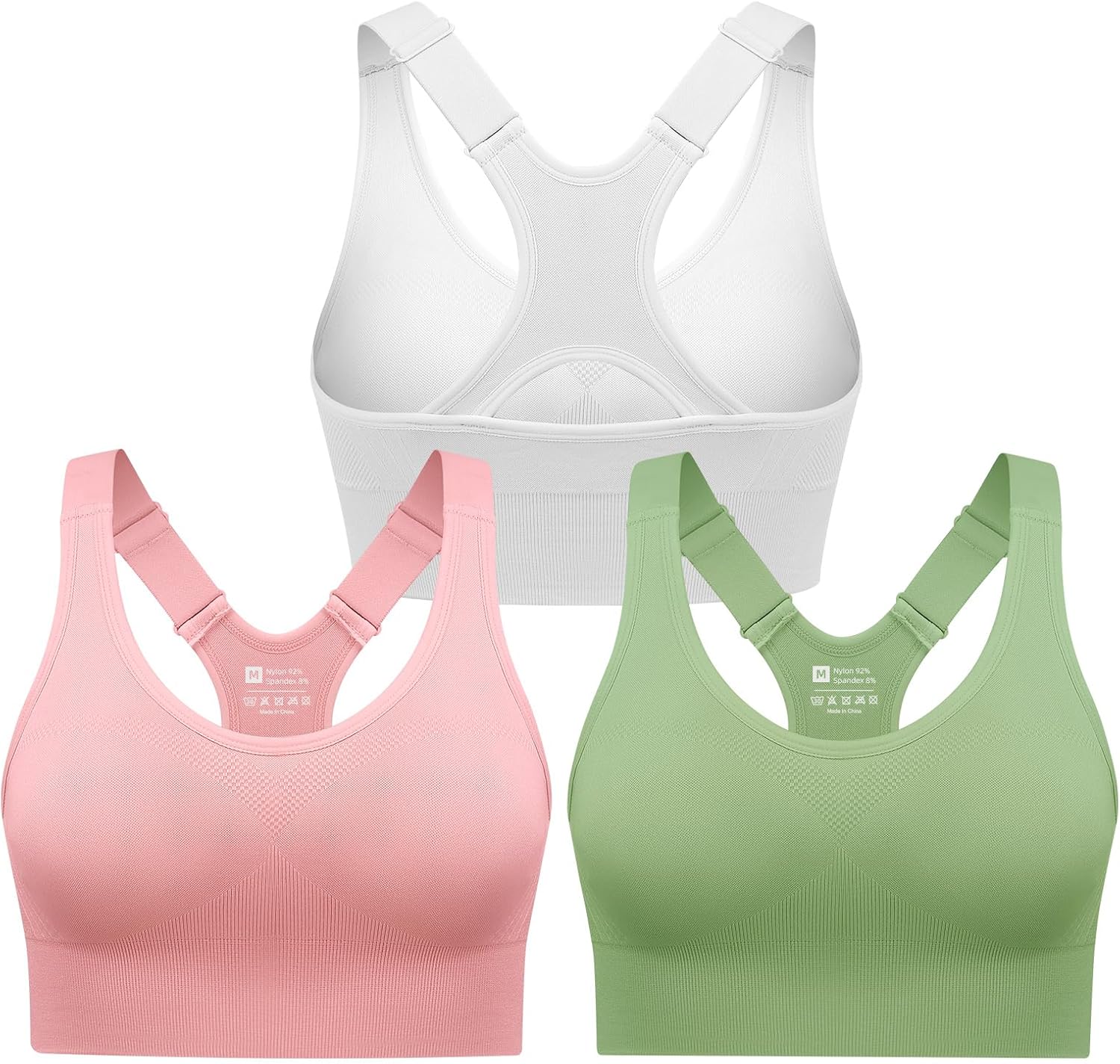 Sports Bras for Women Pack Racerback High Support Bras with Adjustable Straps-Padded Seamless Yoga Bra