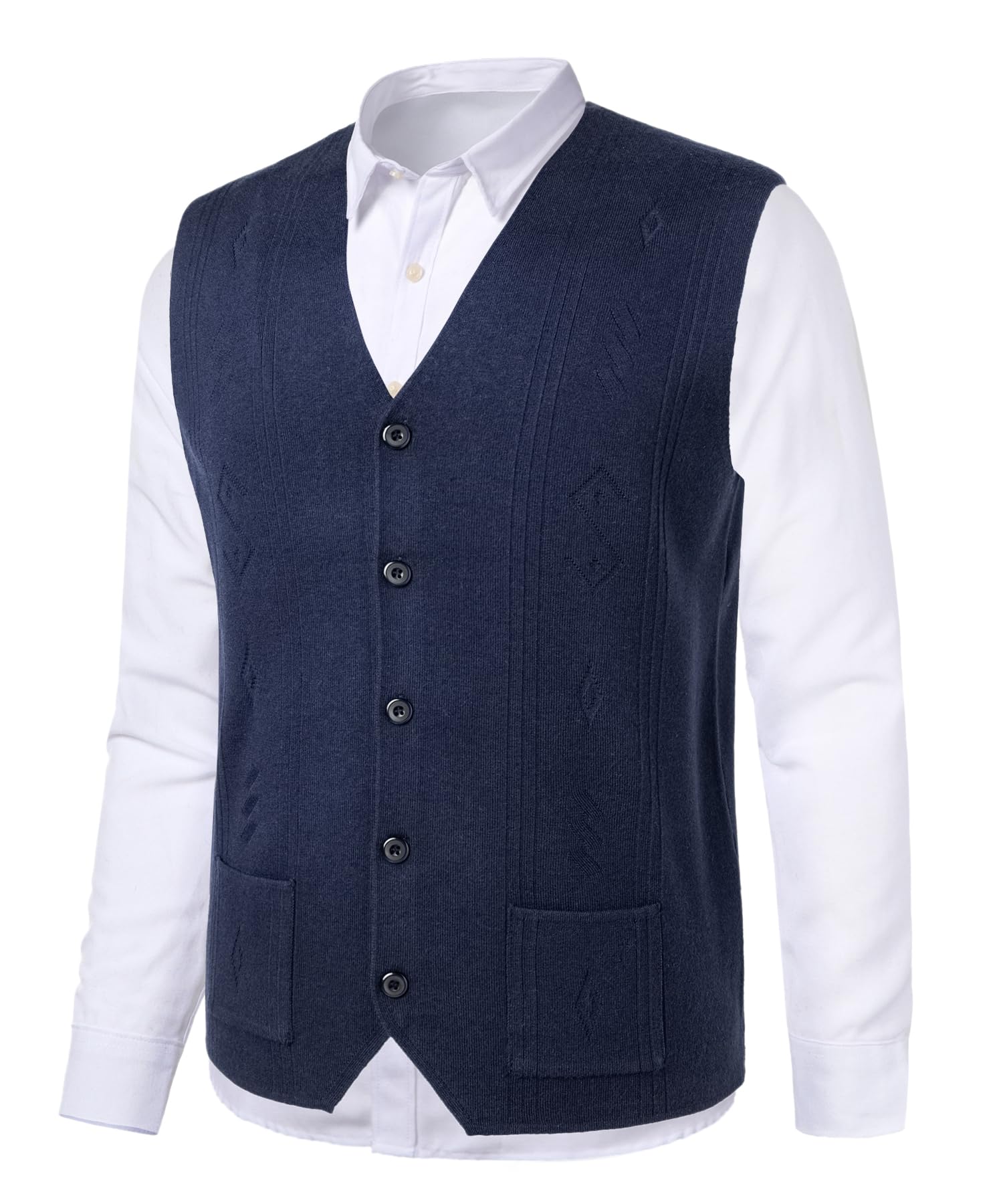 Gilet tricoté pour Homme à Motif Argyle Encolure en V Classique Gilet tricoté sans Manches