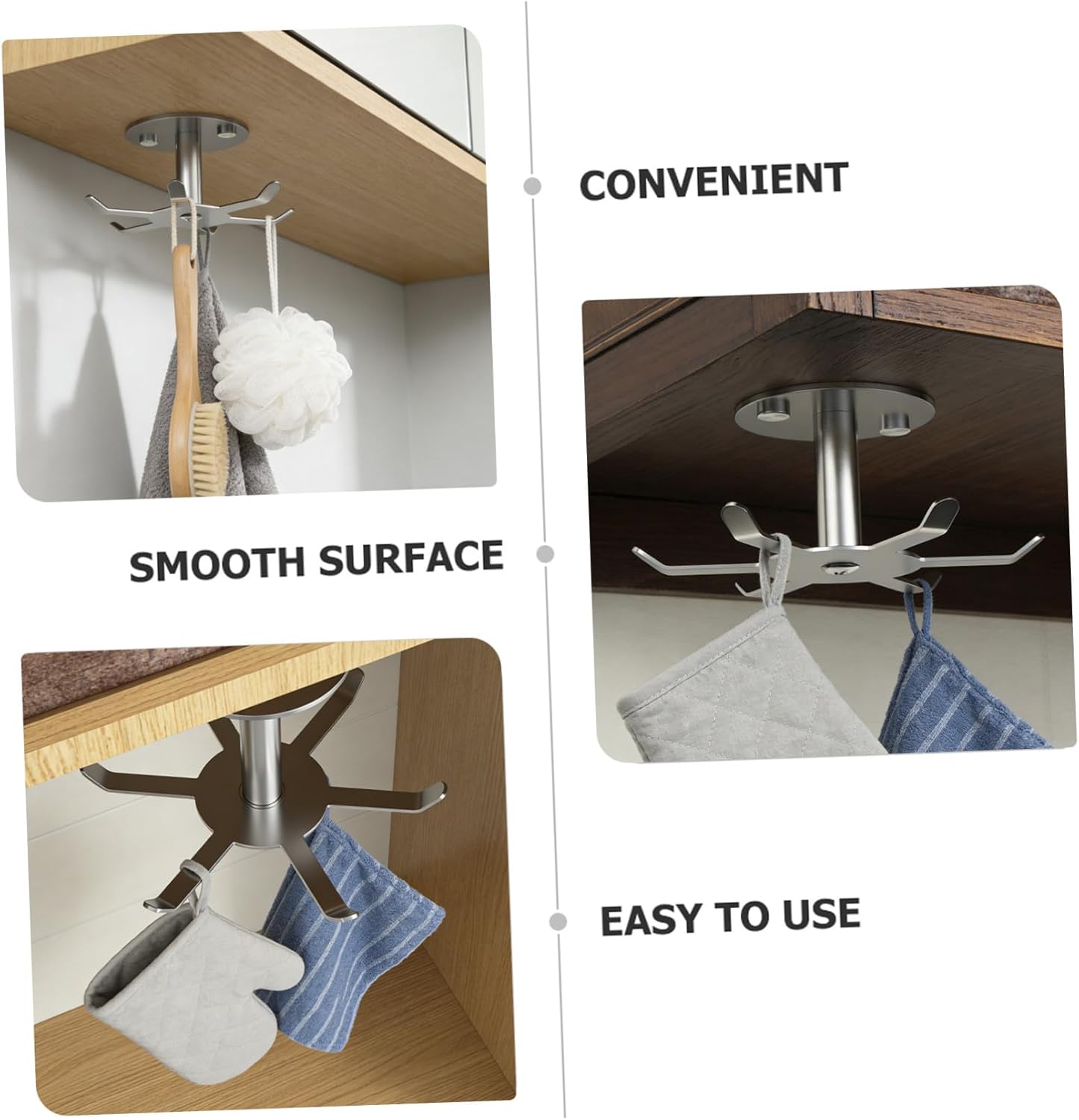 2pcs Rotatable Stainless Steel Utensil Hook Swivel Multi Claw Heavy Duty Kitchen Organizer for Hanging Spoons Spatulas and Silverware Under Cabinet Storage