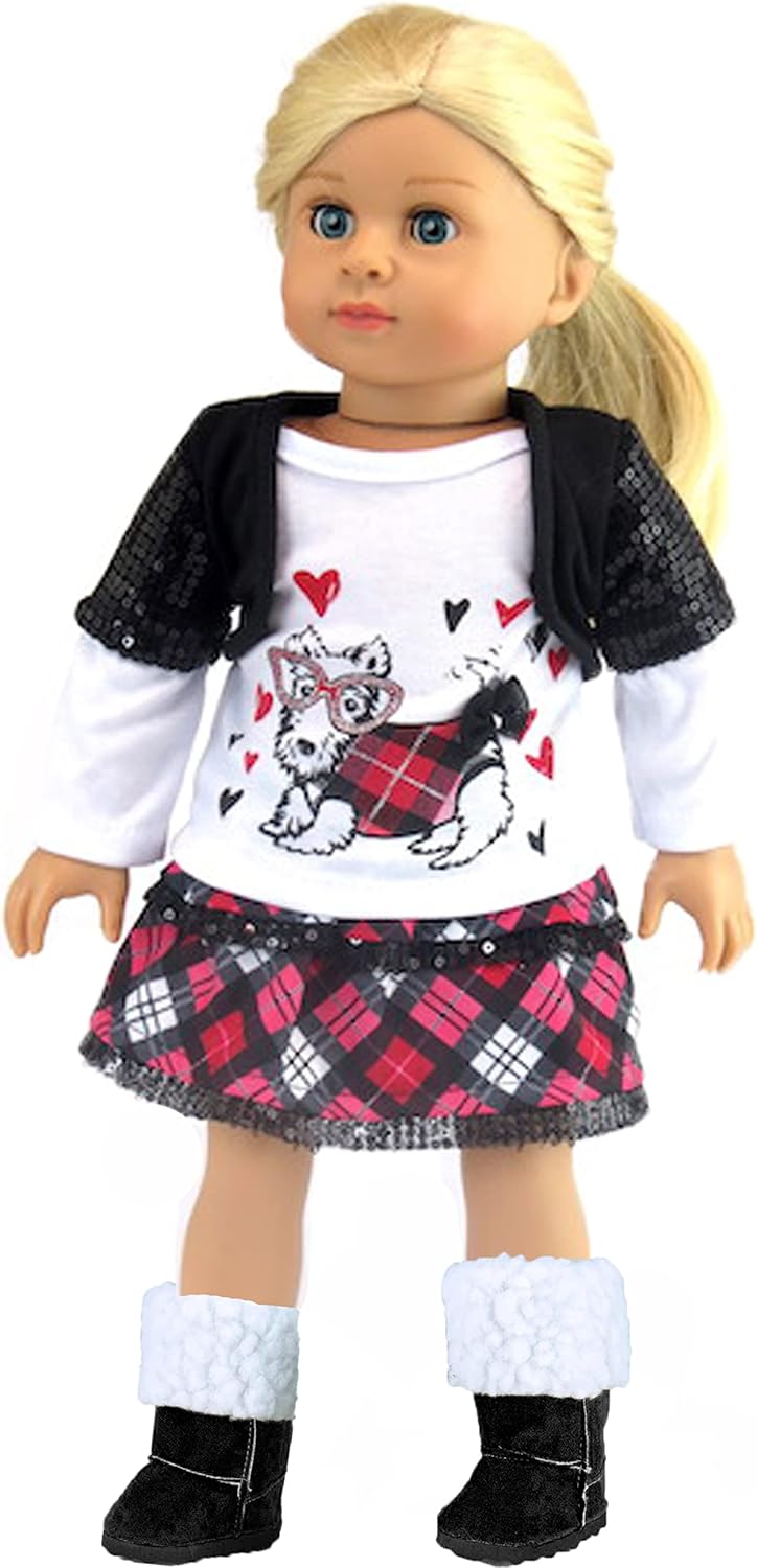 American Fashion World Black Boots with White Faux Sheep Fur for 18-Inch Dolls | Premium Quality & Trendy Design | Dolls Shoes | Shoe Fashion for Dolls for Popular Brands